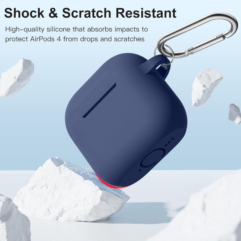 DAQIN Compatible with AirPods 4 Case, Soft Silicone Full Protective Case Cover with Keychain, Compatible with AirPods 4th Generation, Midnight - Image 3